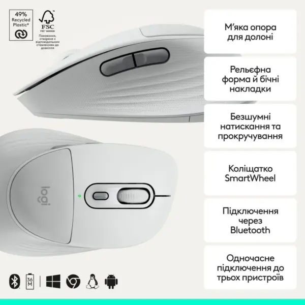 Мишка Logitech Signature Comfort Plus M850L Wireless/USB-C Off-White (910-007716)