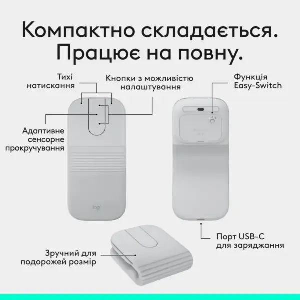 Мишка Logitech Mobi Fold Bluetooth Off-White (910-007631)