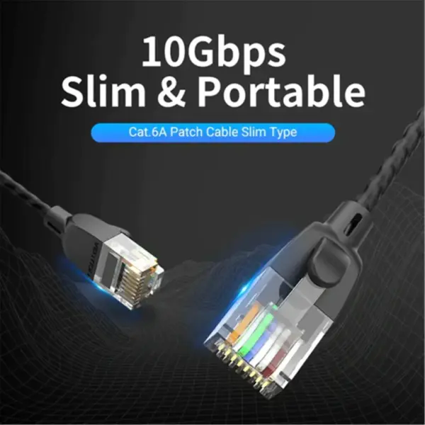 Патч-корд 1m UTP cat 6A RJ-45 slim black Vention (IBIBF)