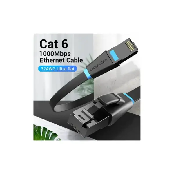 Патч-корд 10m UTP cat 6 RJ-45 flat black Vention (IBJBL)