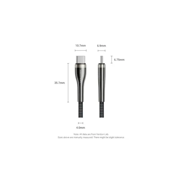 Дата кабель USB-C to USB-C 1.2m 5A nylon braided black Vention (CTYBAV)