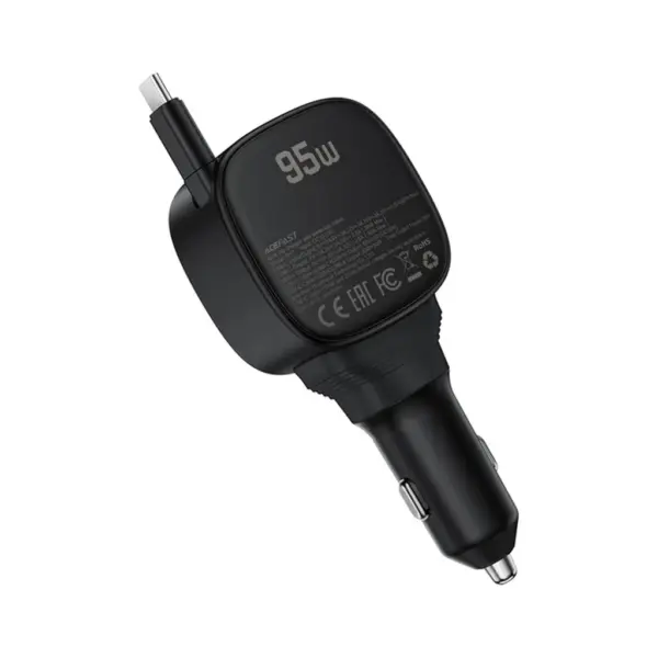 Зарядний пристрій Acefast 1xUSB-C PD95W + telescopic cable USB-C black (6974316285946)