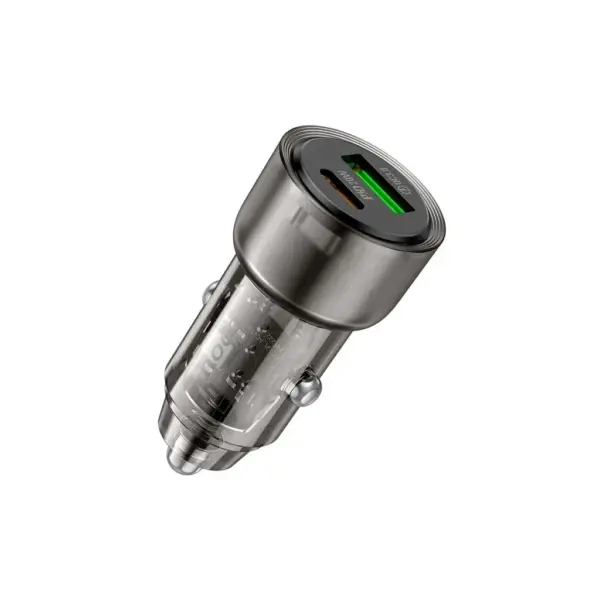 Зарядний пристрій HOCO 1xUSB-C PD38W + 1xUSB car adapter transparent Z52 black (6942007601740)