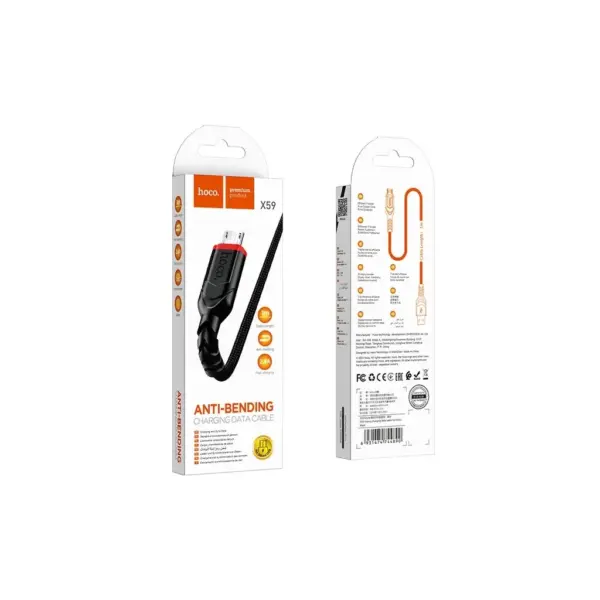 Дата кабель USB 2.0 AM to Micro 5P 1.0m 2.4A nylon X59 black HOCO (6931474744890)