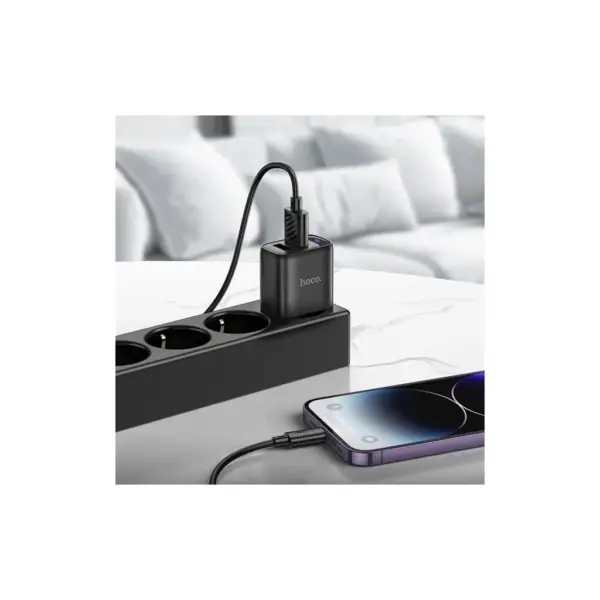 Зарядний пристрій HOCO C141A 2xUSB + cable USB to Lightning black (6942007627863)