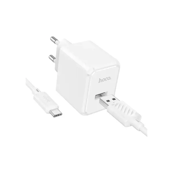 Зарядний пристрій HOCO CS11A USB + cable USB to USB-C white (6942007603614)