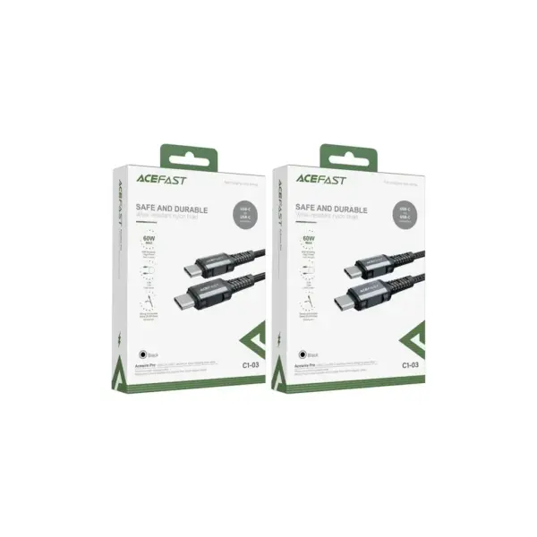 Дата кабель USB-C to USB-C 1.2m 3A nylon black Acefast (6974316280521)
