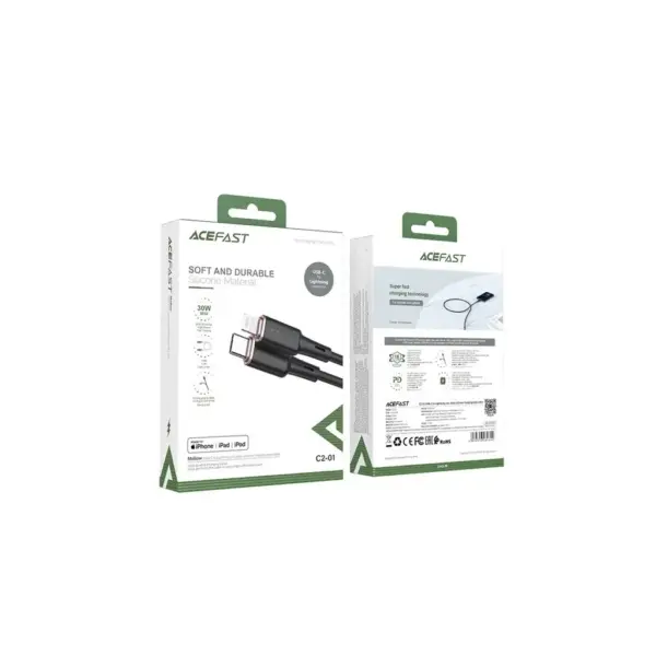 Дата кабель USB-C to Lightning 1.2m 3A 20W silicon black Acefast (6974316280644) Дата кабель USB-C to Lightning 1.2m 3A 20W silicon black Acefast (6974316280644)