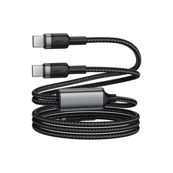 Дата кабель USB-C to 2xUSB-C 1.2m 100W nylon black Acefast (6974316285120)