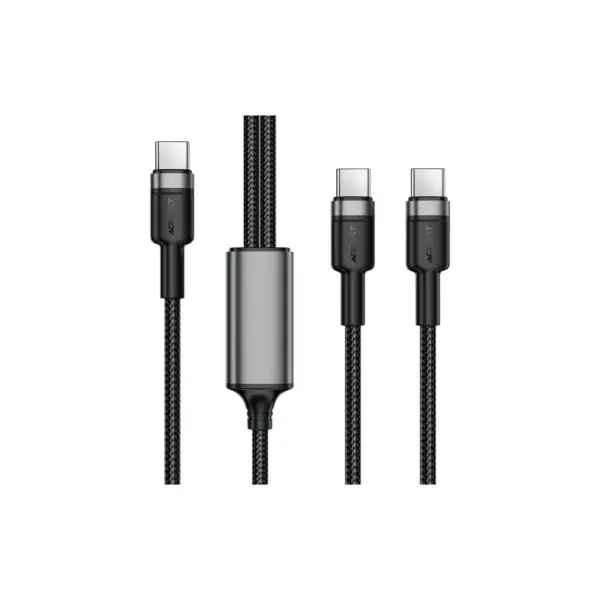 Дата кабель USB-C to 2xUSB-C 1.2m 100W nylon black Acefast (6974316285120)