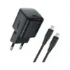 Зарядний пристрій Acefast USB-C PD20W GaN + cable USB-C to USB-C black (6974316286509)