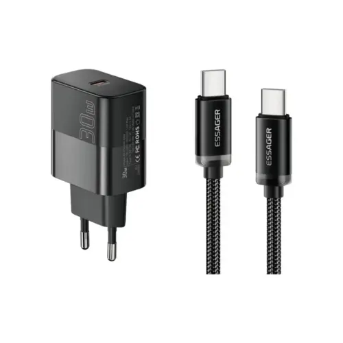 Зарядний пристрій Essager USB-C PD30W + cable USB-C to USB-C 60W black (E30JSB1-SYTT1-T)