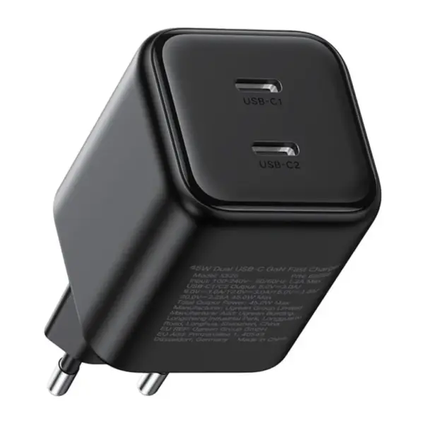 Зарядний пристрій Ugreen X526 2xUSB-C PD45W GaN black (65058)
