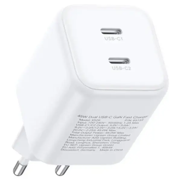 Зарядний пристрій Ugreen X526 2xUSB-C PD45W GaN white (65154)