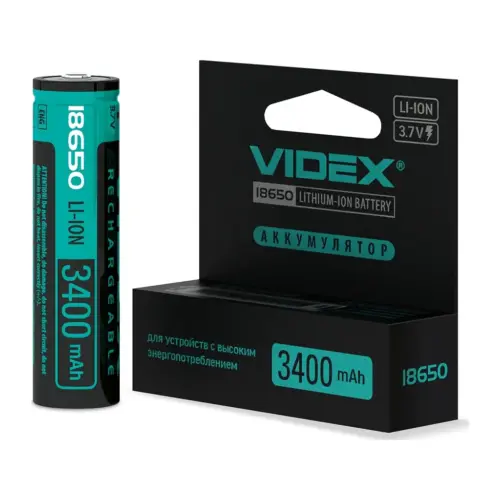 Акумулятор 18650 3400mAh Li-Ion, protect, color box/1шт Videx (18650-P/3400/1CB)