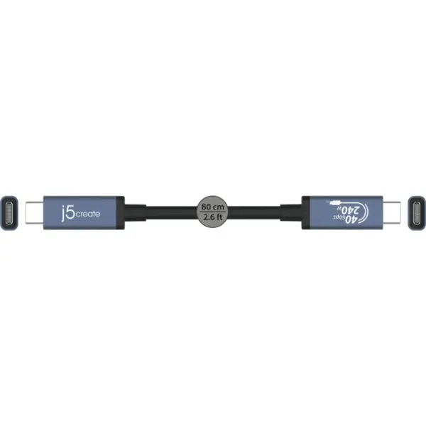 Дата кабель USB-C to USB-C 0.8m USB4 40Gbps 240W (48V/5A) 8K60Hz premium J5create (JUC29L08-N)
