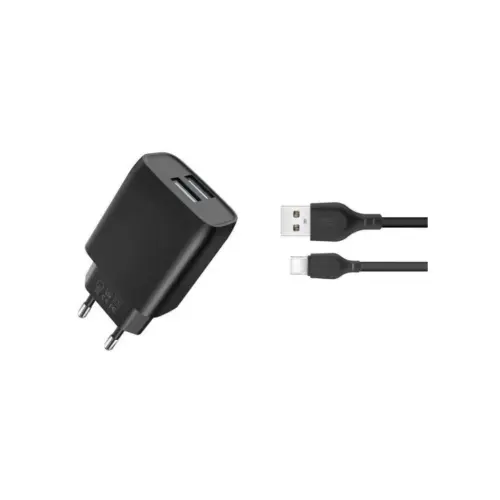Зарядний пристрій XO L54 2xUSB 12W + cable USB to Lightning black (XO-L57-LGHT-BK)
