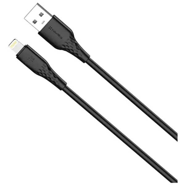 Дата кабель USB 2.0 AM to Lightning 2.0m 3A textured PVC black ColorWay (CW-CBUL095-BK)