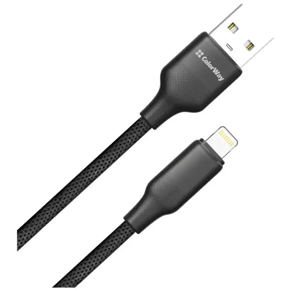Дата кабель USB 2.0 AM to Lightning 2.0m 3A TPE embossed black ColorWay (CW-CBUL102-BK)