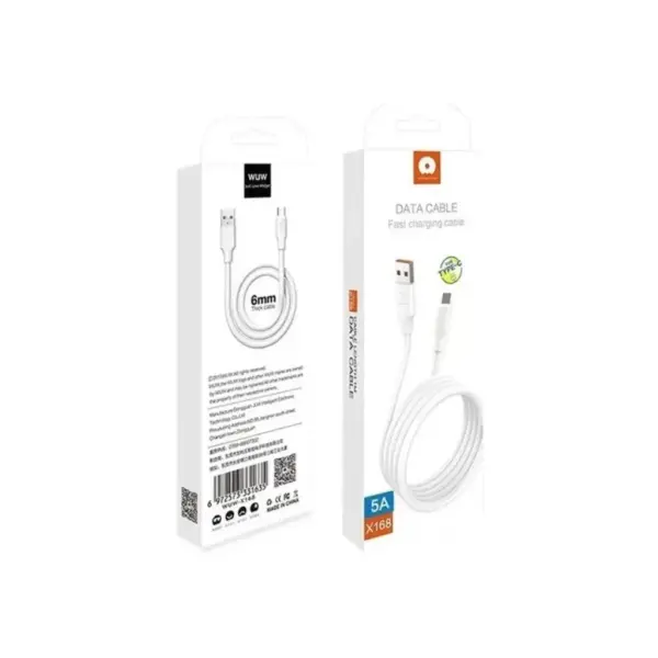 Дата кабель USB 2.0 AM to USB-C 1.0m 5A PVC white WUW (6972573331635)