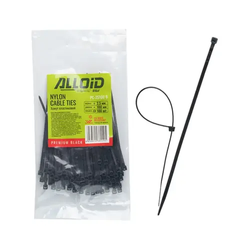 Стяжка Alloid 2.5х100мм, пластик, 100шт./уп., чорний (PC-25100B)
