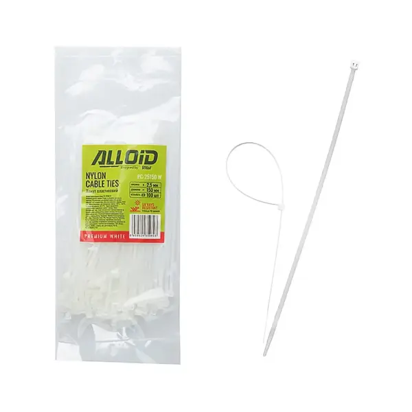 Стяжка Alloid 2.5х150мм, пластик, 100шт./уп., білий (PC-25150W)