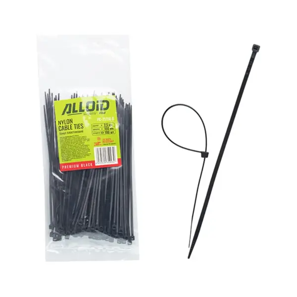 Стяжка Alloid 2.5х150мм, пластик, 100шт./уп., чорний (PC-25150B)