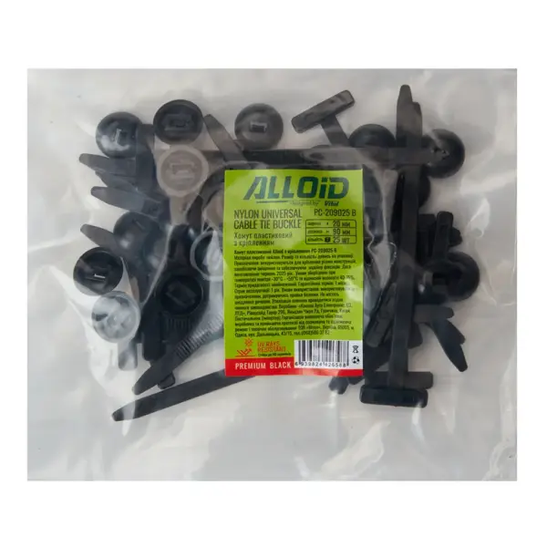 Стяжка Alloid 20х90мм, пластик, 25шт./уп., чорний (PC-209025B)