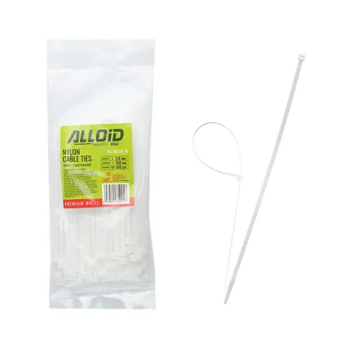 Стяжка Alloid 3.6х150мм, пластик, 100шт./уп., білий (PC-36150W)