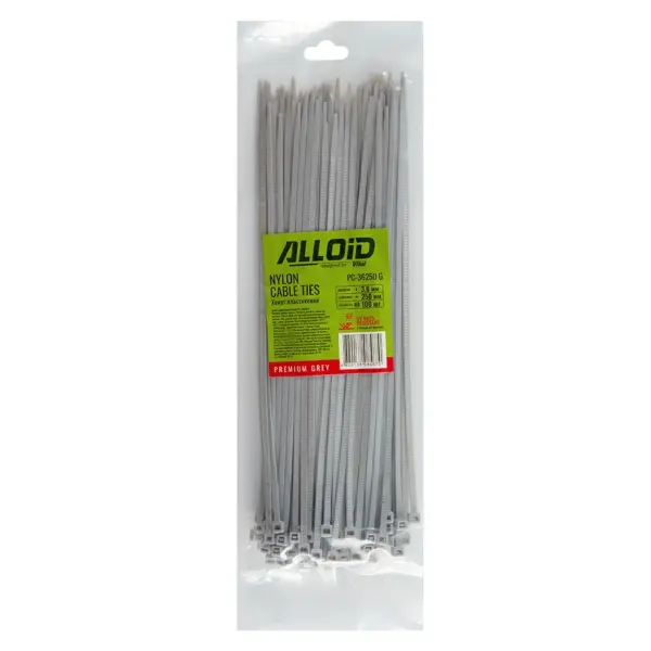 Стяжка Alloid 3.6х250мм, пластик, 100шт./уп., сірий (PC-36250G)