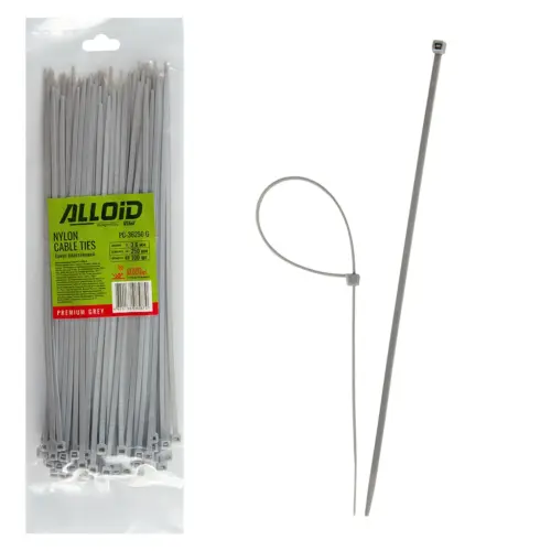 Стяжка Alloid 3.6х250мм, пластик, 100шт./уп., сірий (PC-36250G)
