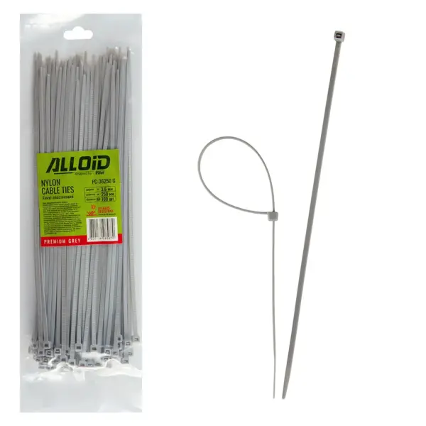Стяжка Alloid 3.6х250мм, пластик, 100шт./уп., сірий (PC-36250G)