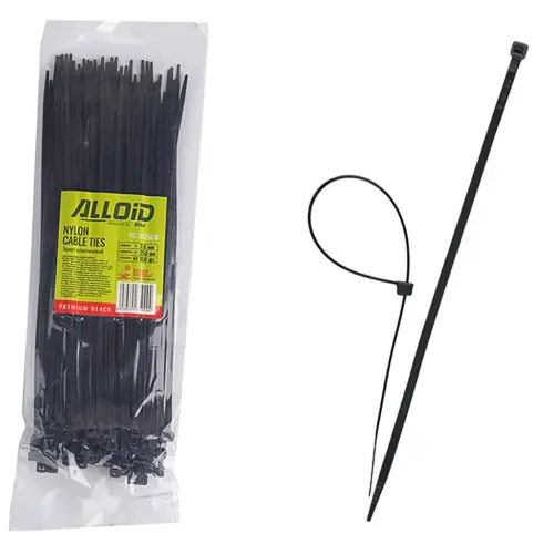 Стяжка Alloid 3.6х250мм, пластик, 100шт./уп., чорний (PC-36250B)