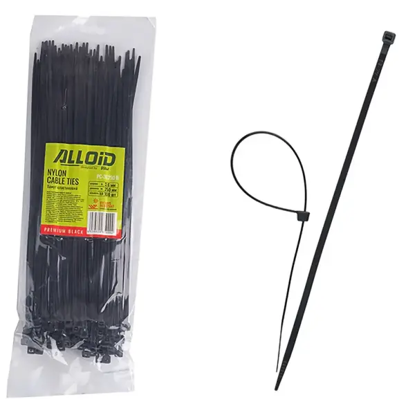 Стяжка Alloid 3.6х250мм, пластик, 100шт./уп., чорний (PC-36250B)