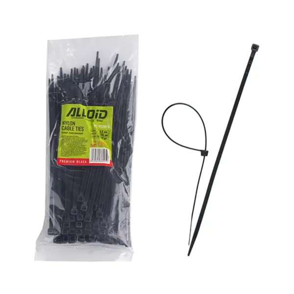 Стяжка Alloid 4.8х200мм, пластик, 100шт./уп., чорний (PC-48200B)