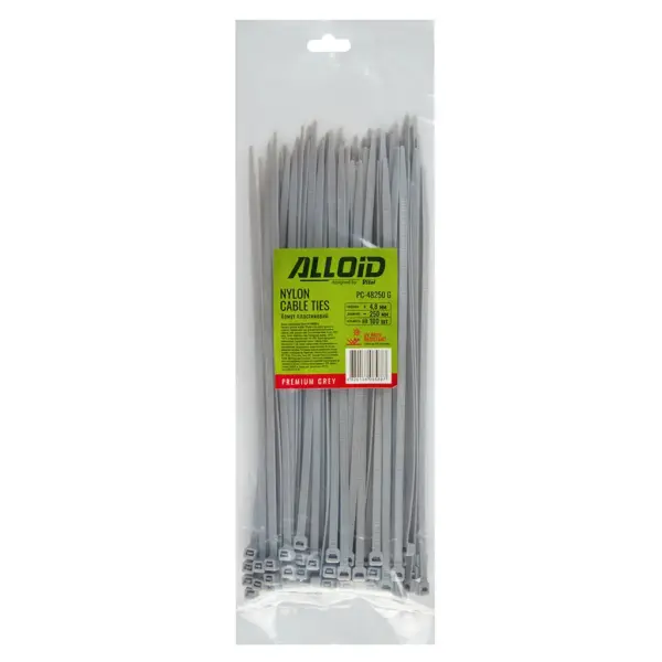 Стяжка Alloid 4.8х250мм, пластик, 100шт./уп., сірий (PC-48250G)