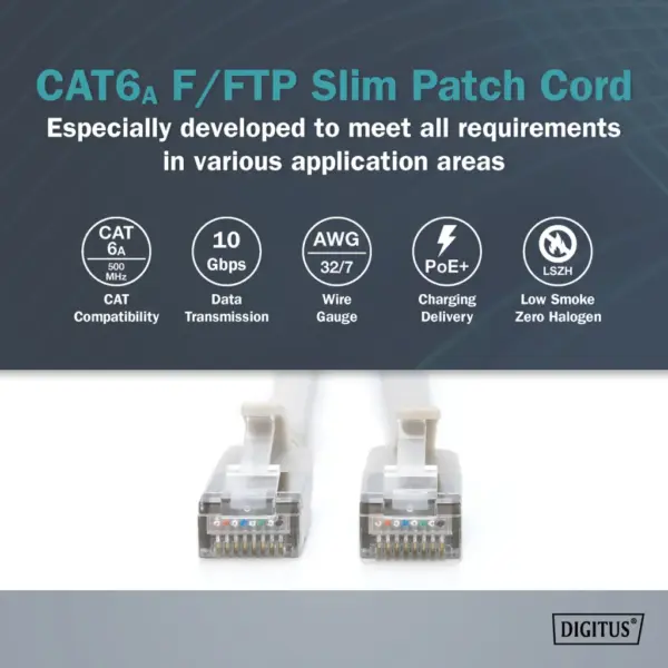 Патч-корд 10м, FTP, cat.6A, Sliim, AWG 32/7, Cu, LSZH, grey Digitus (DK-1632-A-100S)
