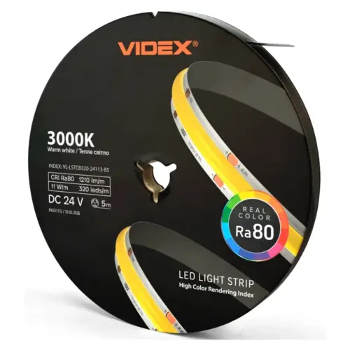 Світлодіодна стрічка Videx COB DC24V 55W 5M 3000K Ra80 IP20 5м (VL-LSTCB320-24113-B5)