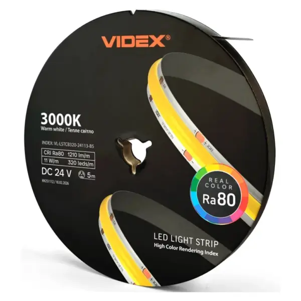 Світлодіодна стрічка Videx COB DC24V 55W 5M 3000K Ra80 IP20 5м (VL-LSTCB320-24113-B5)