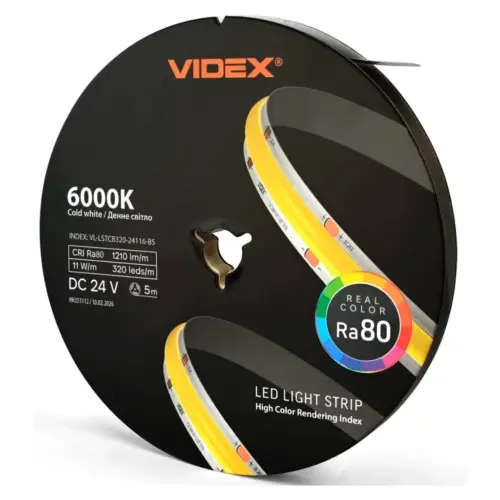 Світлодіодна стрічка Videx COB DC24V 55W 5M 6000K Ra80 IP20 5м (VL-LSTCB320-24116-B5)