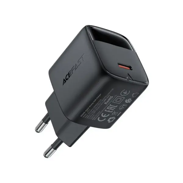 Зарядний пристрій Acefast USB-C 20W GaN with digital display black (6974316284413)