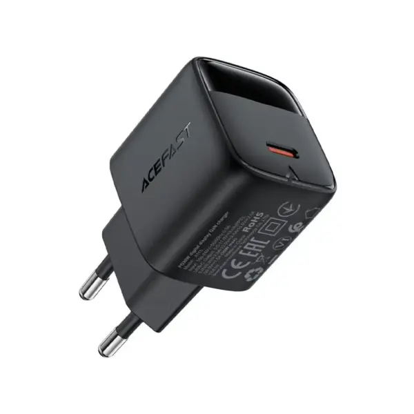 Зарядний пристрій Acefast USB-C 30W GaN with digital display black (6974316284444)