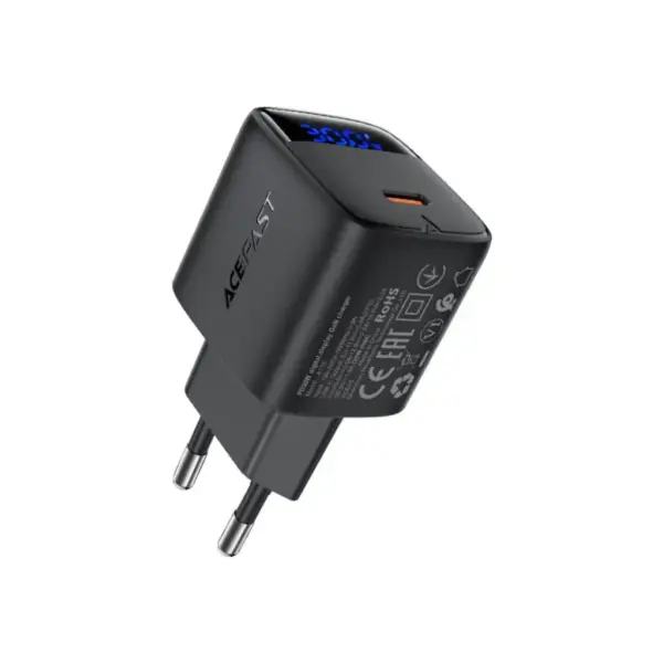 Зарядний пристрій Acefast USB-C 30W GaN with digital display black (6974316284444)