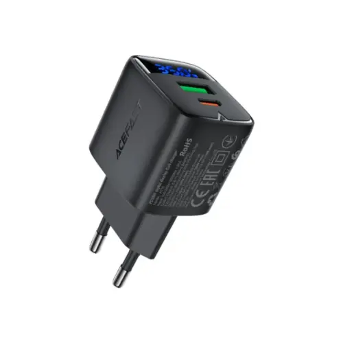 Зарядний пристрій Acefast 1xUSB-C + 1xUSB 35W GaN with digital display black (6974316284468)