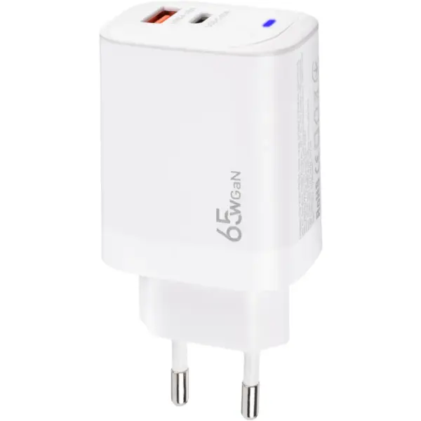 Зарядний пристрій XoKo 1xUSB-C PD65W + 1xUSB QC3.0 GaN white (XK-QC-620)