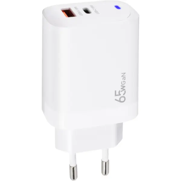Зарядний пристрій XoKo 1xUSB-C PD65W + 1xUSB QC3.0 GaN white (XK-QC-620)