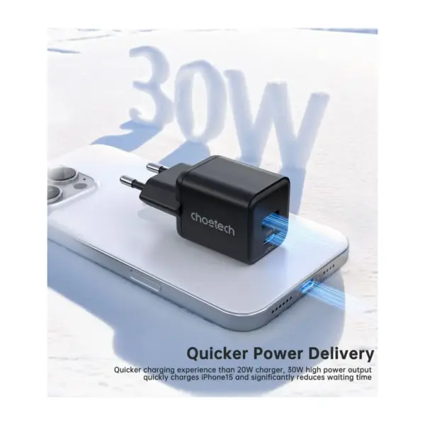 Зарядний пристрій Choetech 1xUSB-C PD30W PPS + 1xUSB QC3.0 (PD5012-EU-BK)