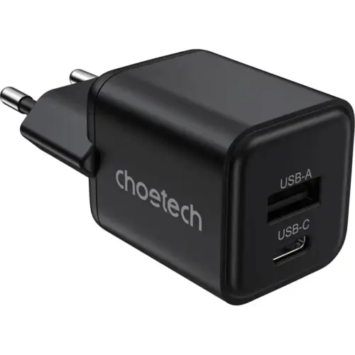 Зарядний пристрій Choetech 1xUSB-C PD30W PPS + 1xUSB QC3.0 (PD5012-EU-BK)