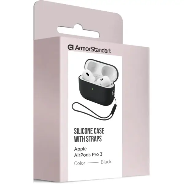 Чохол для навушників Armorstandart Silicone Case with straps For Apple AirPods Pro 3 Black (ARM91276)