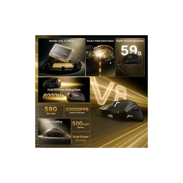 Мишка Attack Shark V8 Ultra-Light Wireless/Bluetooth Black (V8B_AS)